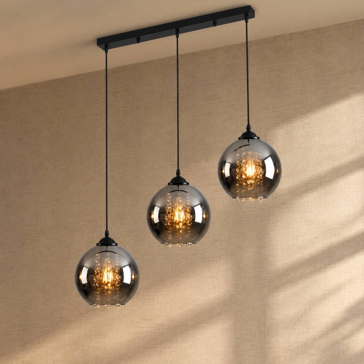 Suspension Lumineuse Salle à Manger 3 Globes Verre Fumé - Image 9