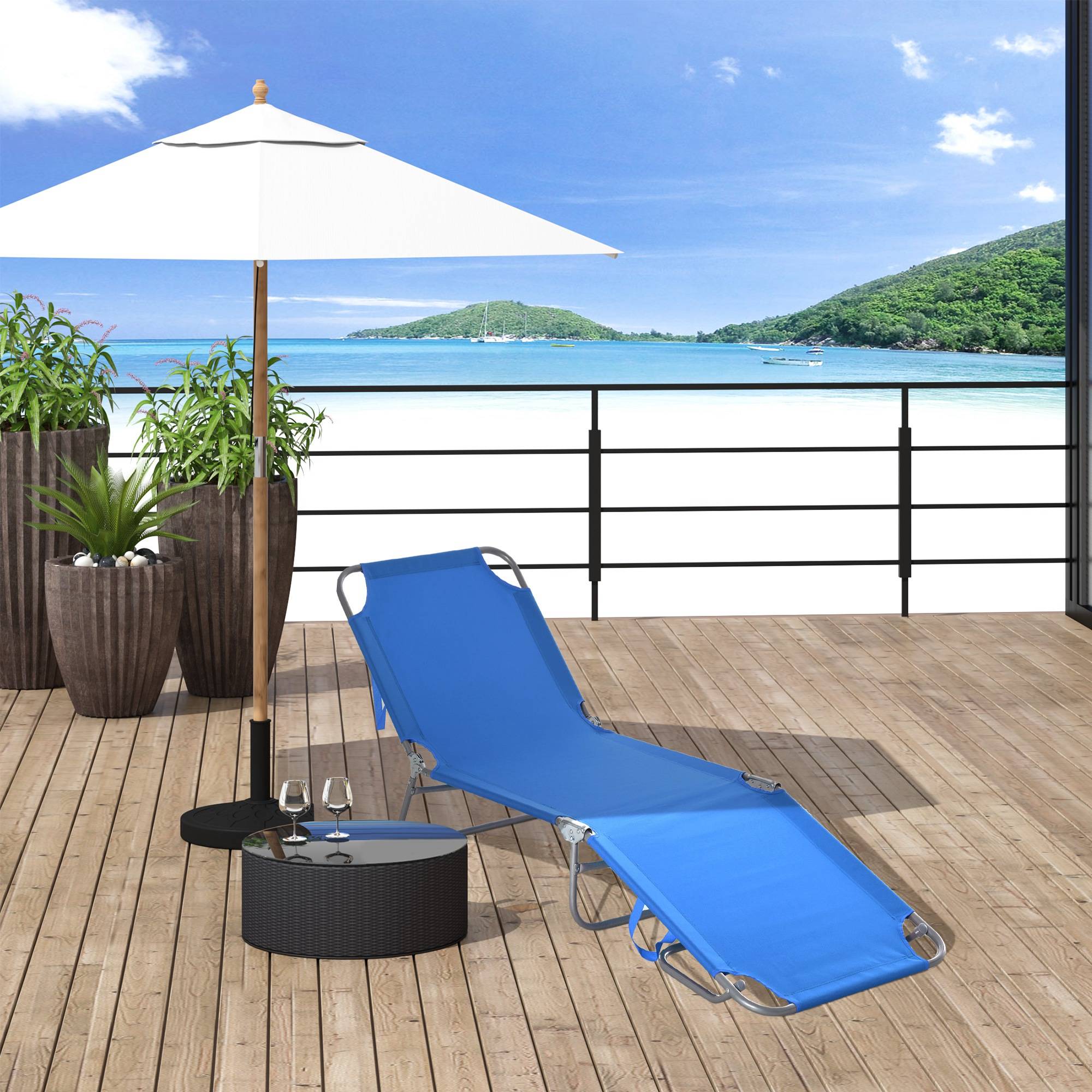 Sans Marque - Transat de jardin pliable avec dossier réglable 5 positions, charge maximale 120 kg, pour terrasse ou piscine, 187 x 55 x 24 cm, bleu - Image 4