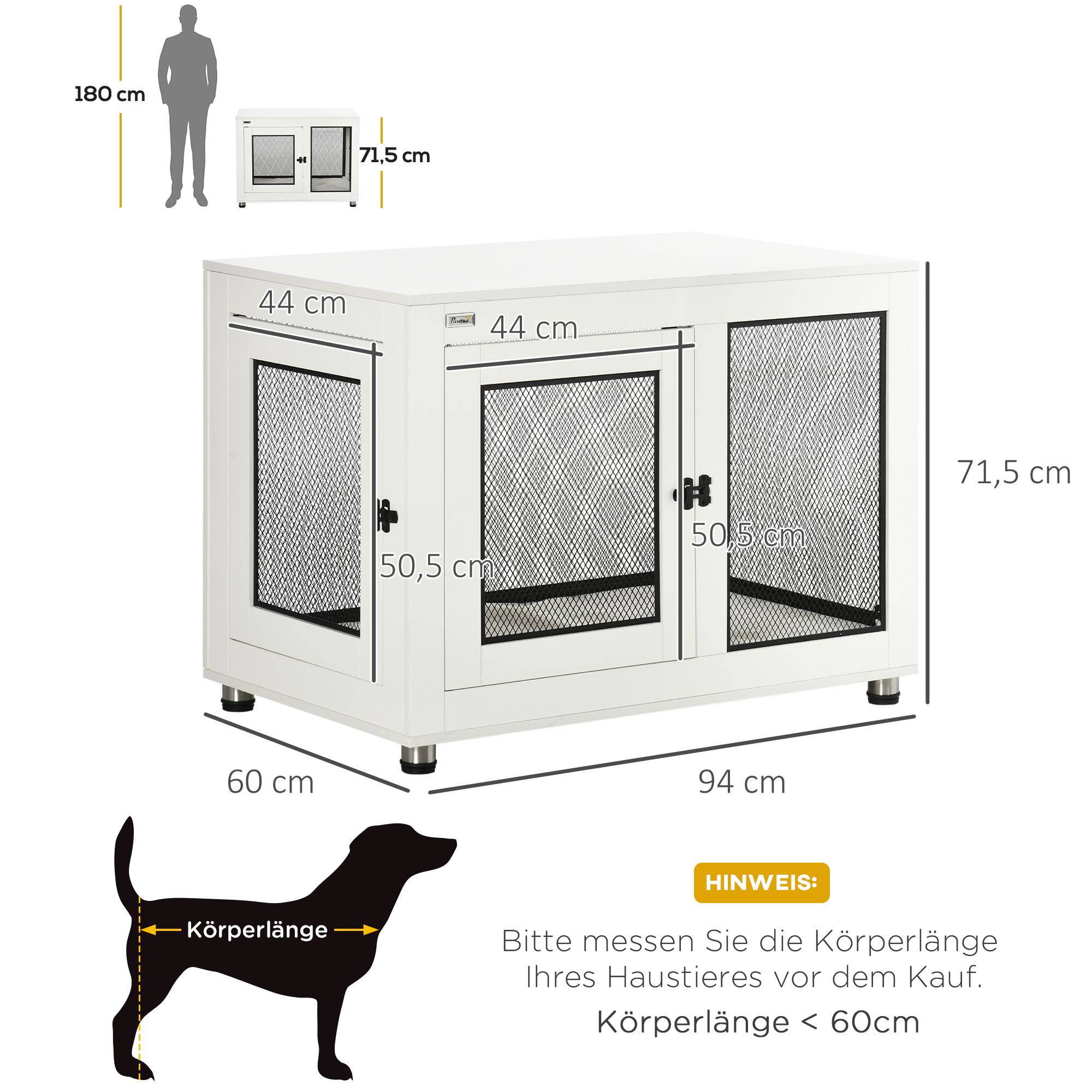 Caisse pour chien avec tapis doux,2 portes verrouillables,acier blanc,94x60x71,5cm - Image 5