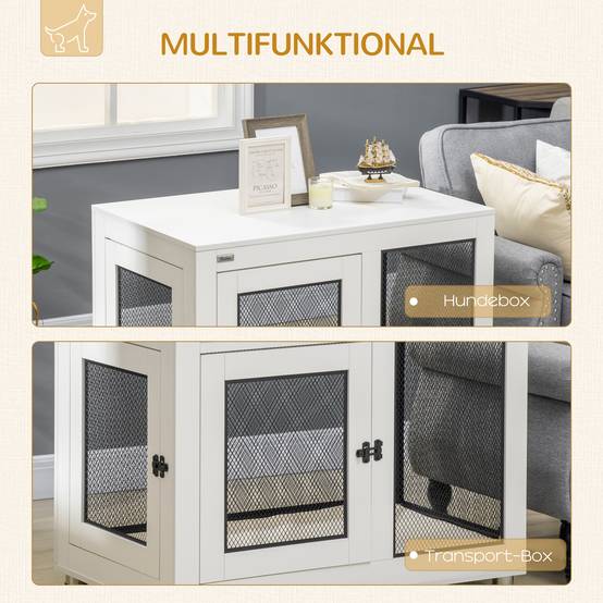 Caisse pour chien avec tapis doux,2 portes verrouillables,acier blanc,94x60x71,5cm - Image 7