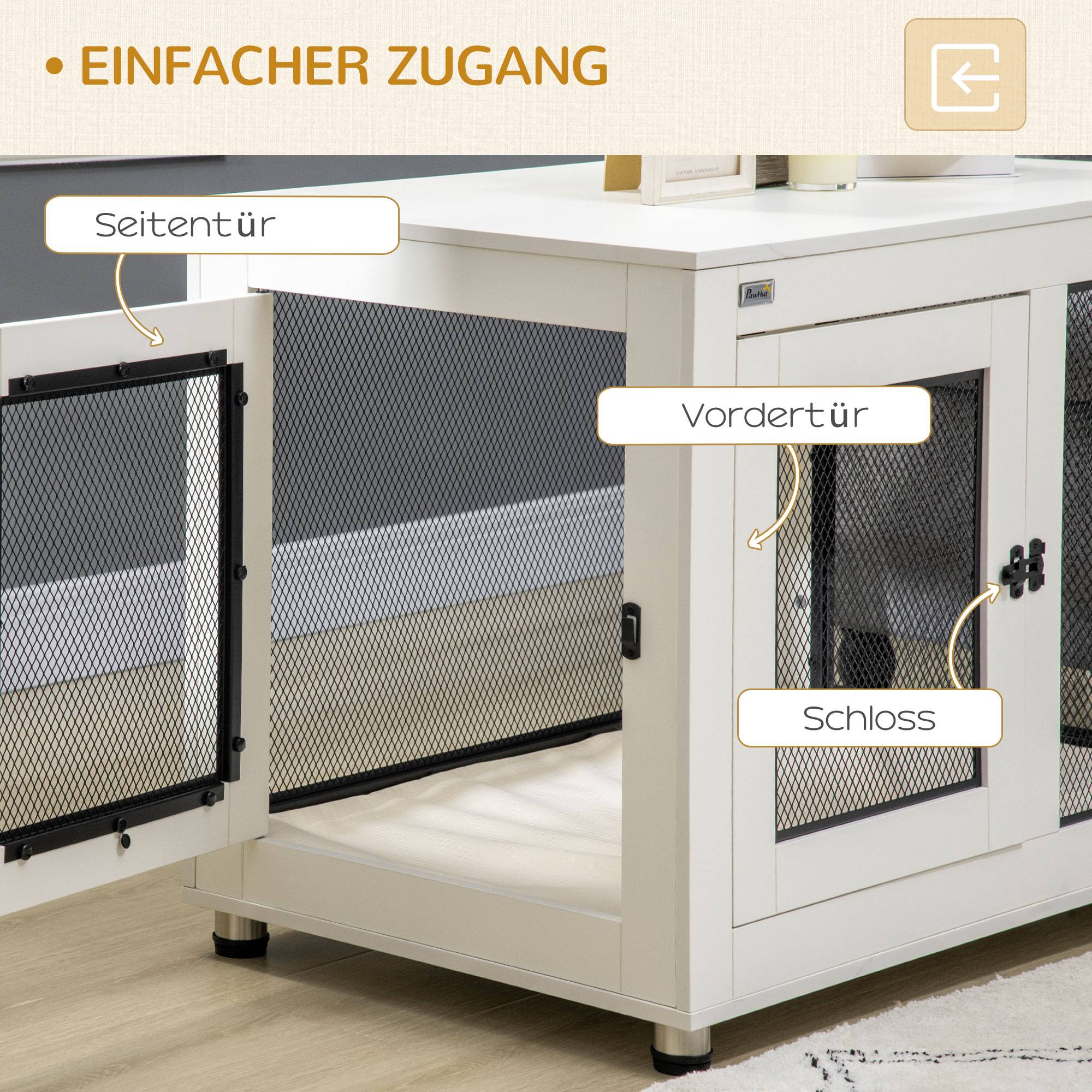 Caisse pour chien avec tapis doux,2 portes verrouillables,acier blanc,94x60x71,5cm - Image 8
