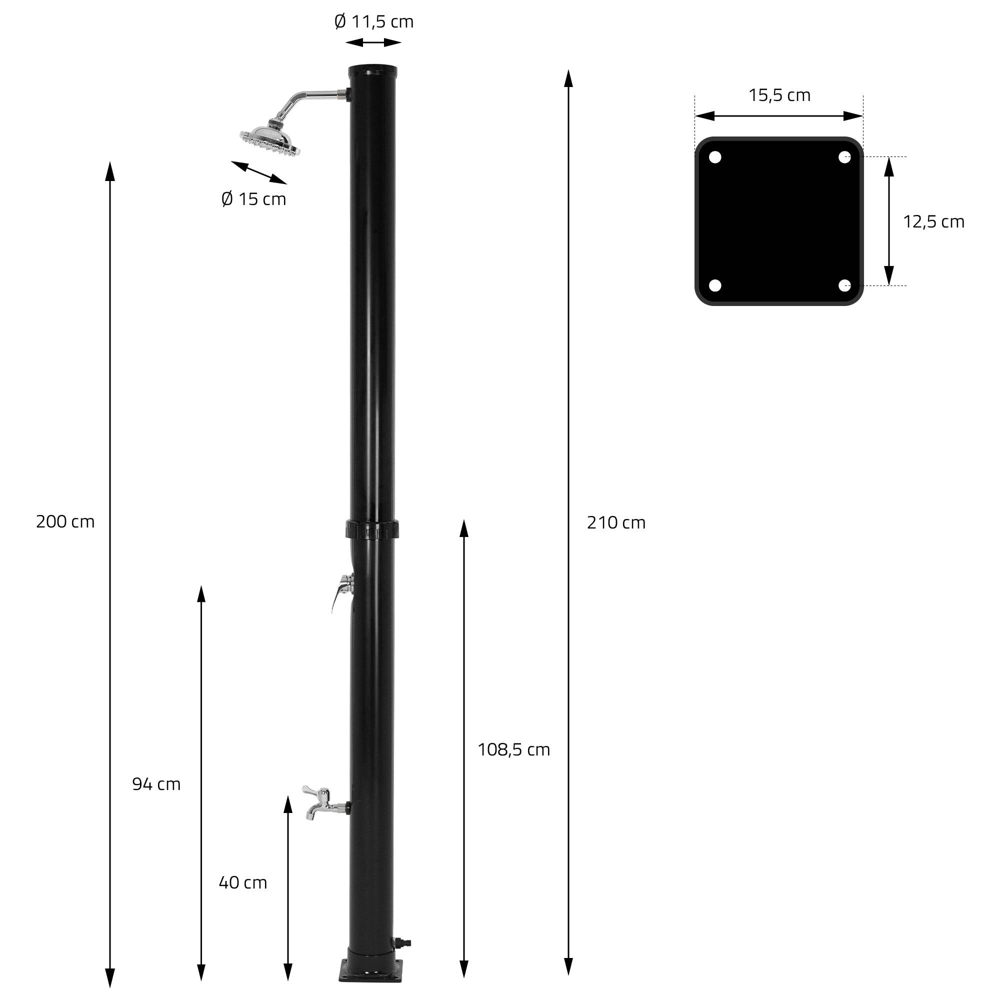 Ml-Design - Douche solaire d'extérieur avec douche à pied et pomme de douche noir 20 litres - Image 8