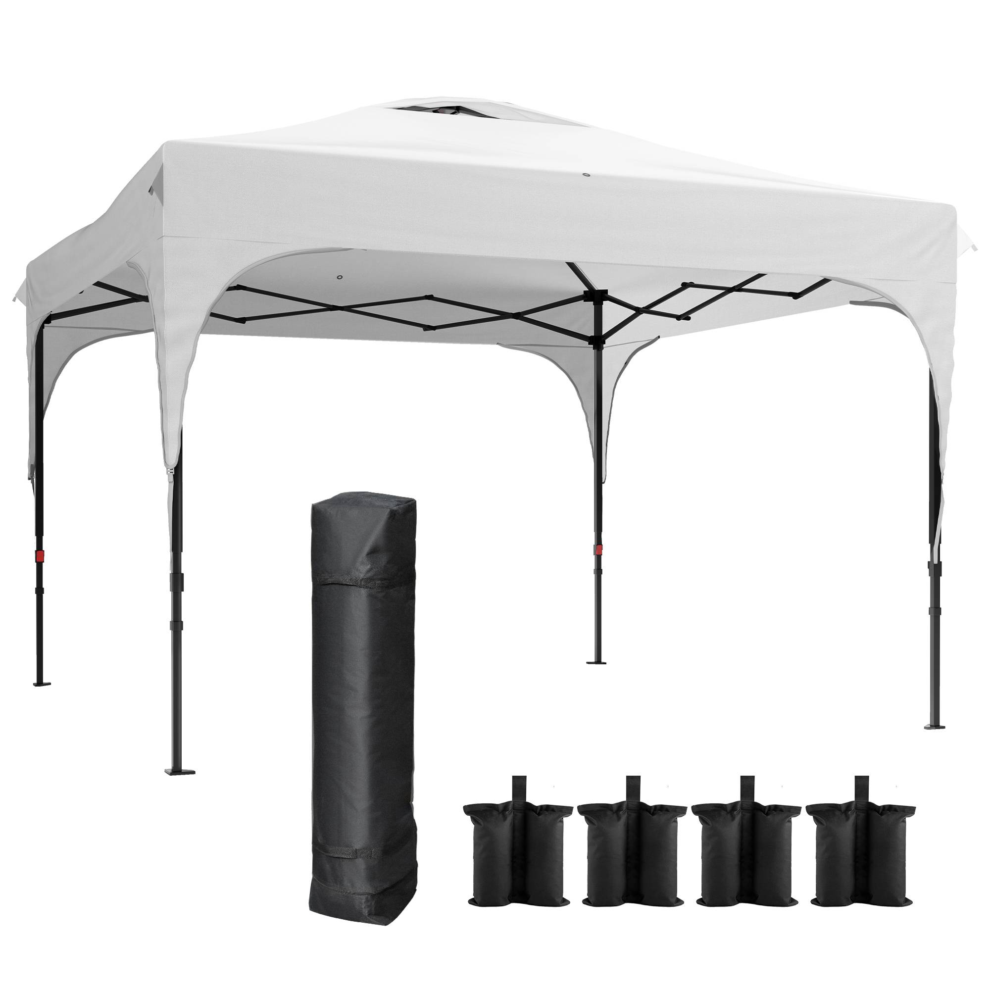 Tonnelle pliante acier tissu Oxford camping marché hauteur réglable sac roulettes 3x3m blanc - ComfortXL Outdoor Living - Image 2