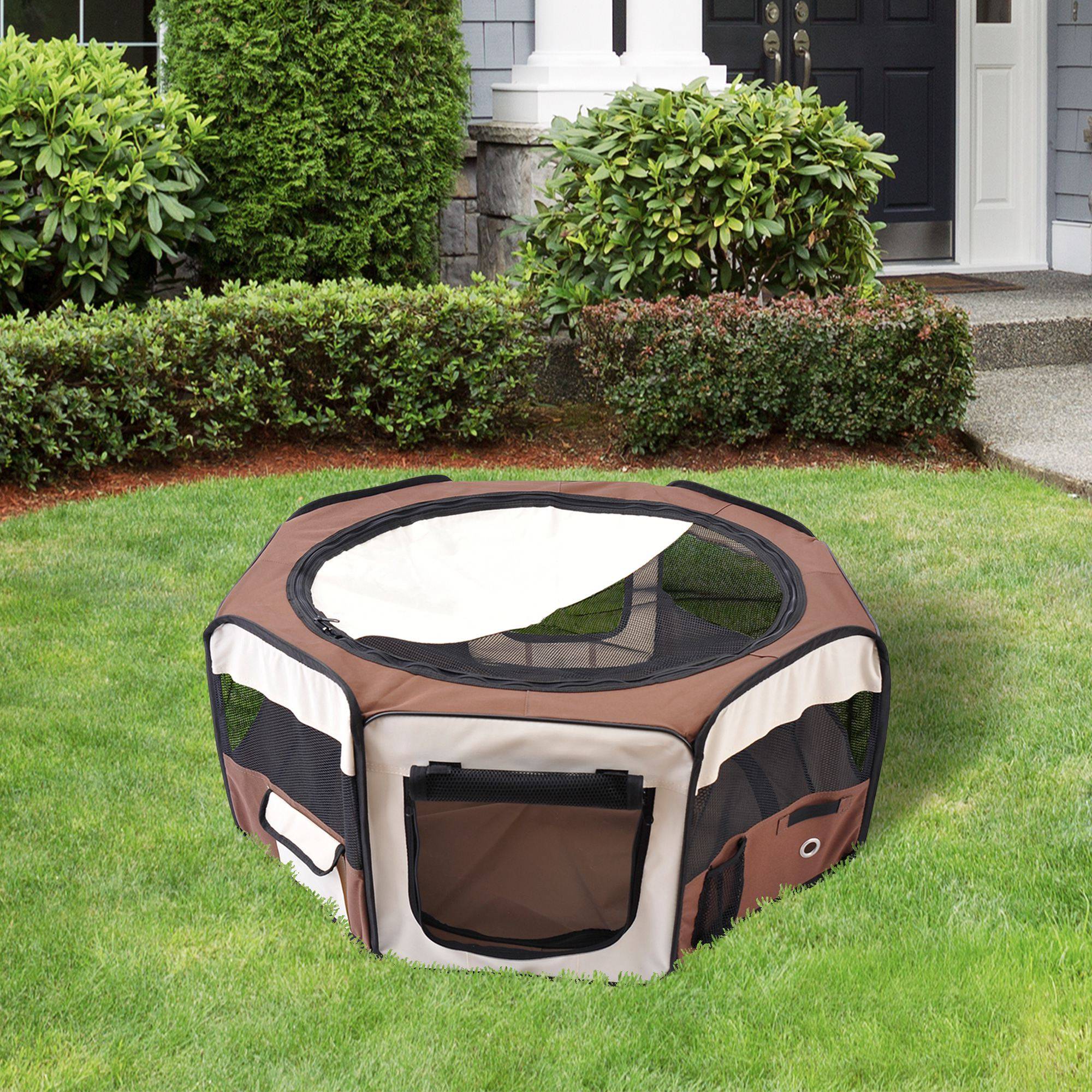 Parc enclos pliable tissu Oxford petits animaux filet respirant 90x41cm marron - ComfortXL Outdoor Living - Image 3