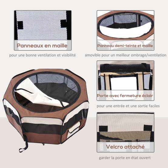 Parc enclos pliable tissu Oxford petits animaux filet respirant 90x41cm marron - ComfortXL Outdoor Living - Image 8