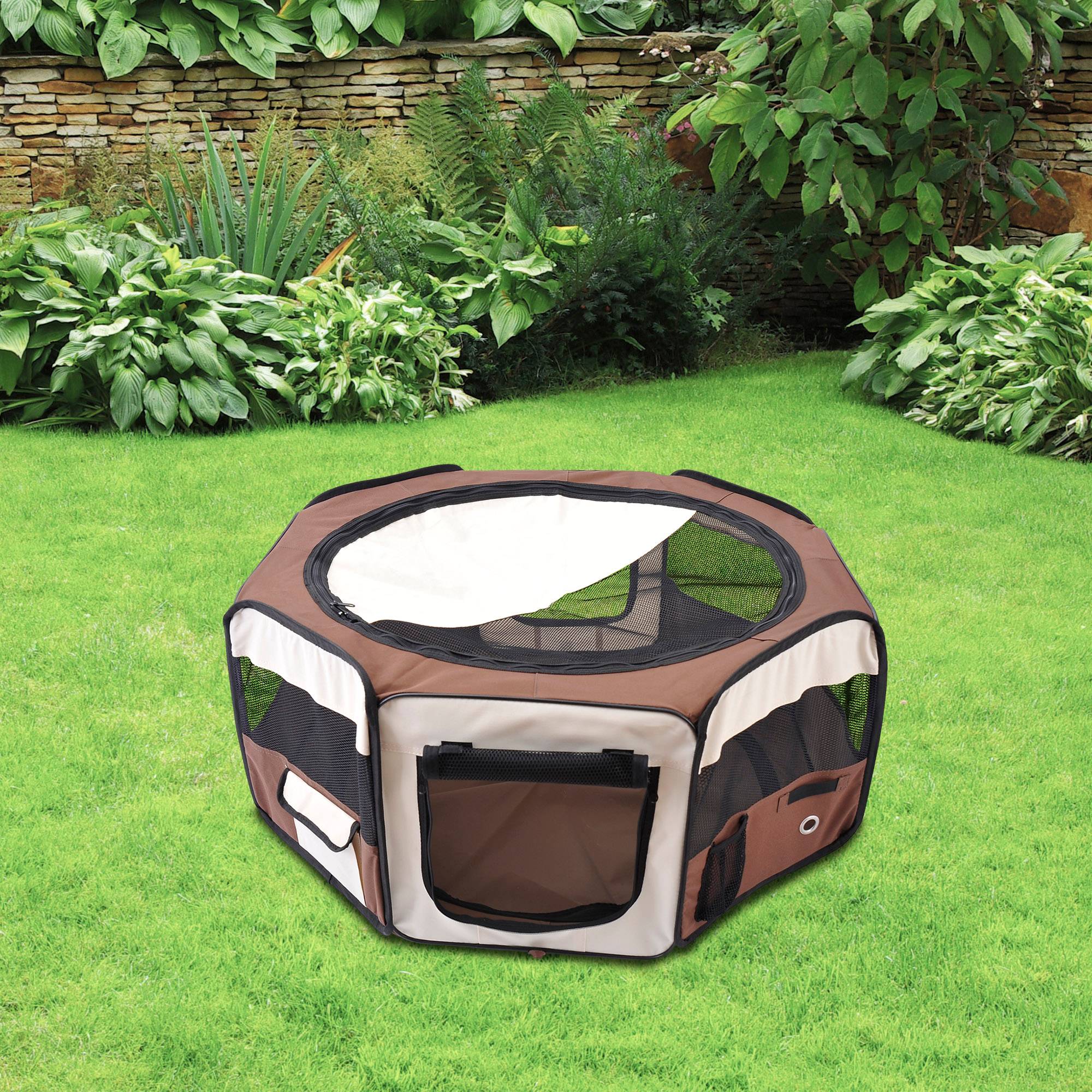 Parc enclos pliable tissu Oxford petits animaux filet respirant 90x41cm marron - ComfortXL Outdoor Living - Image 4