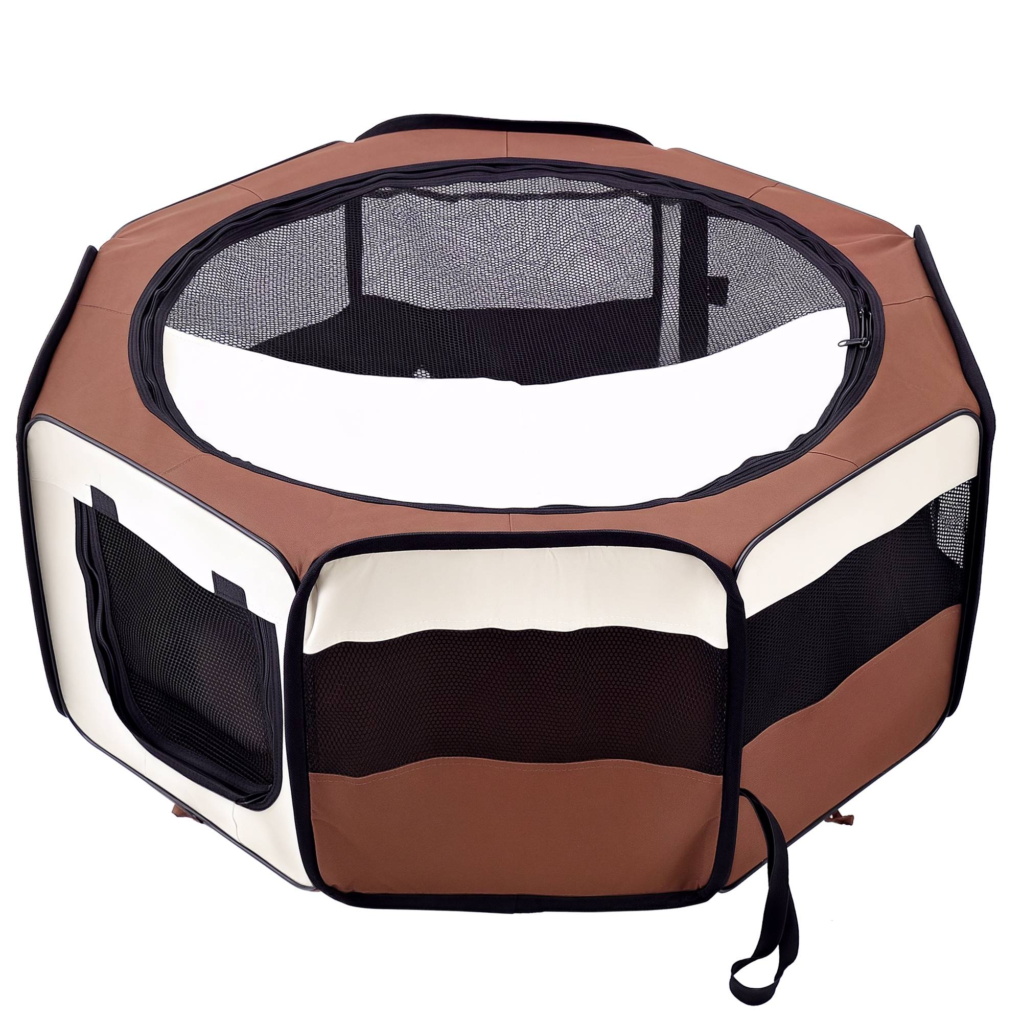 Parc enclos pliable tissu Oxford petits animaux filet respirant 90x41cm marron - ComfortXL Outdoor Living - Image 1