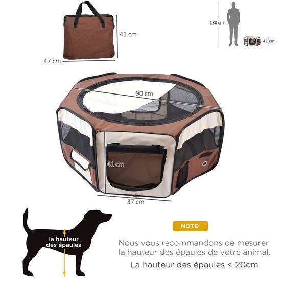 Parc enclos pliable tissu Oxford petits animaux filet respirant 90x41cm marron - ComfortXL Outdoor Living - Image 5