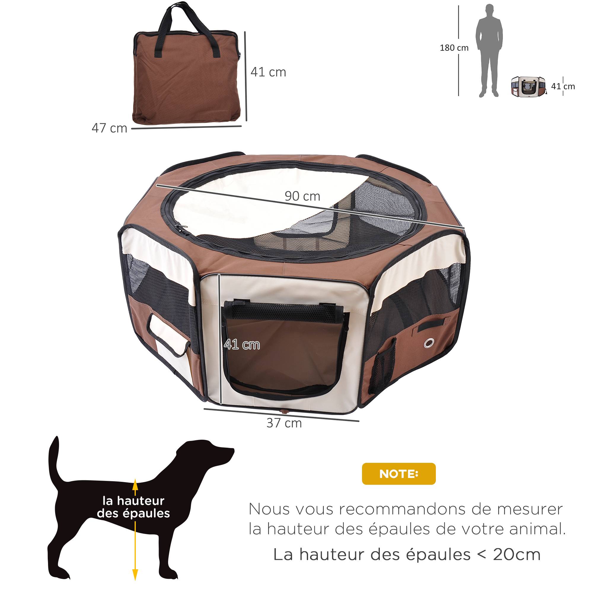 Parc enclos pliable tissu Oxford petits animaux filet respirant 90x41cm marron - ComfortXL Outdoor Living - Image 5