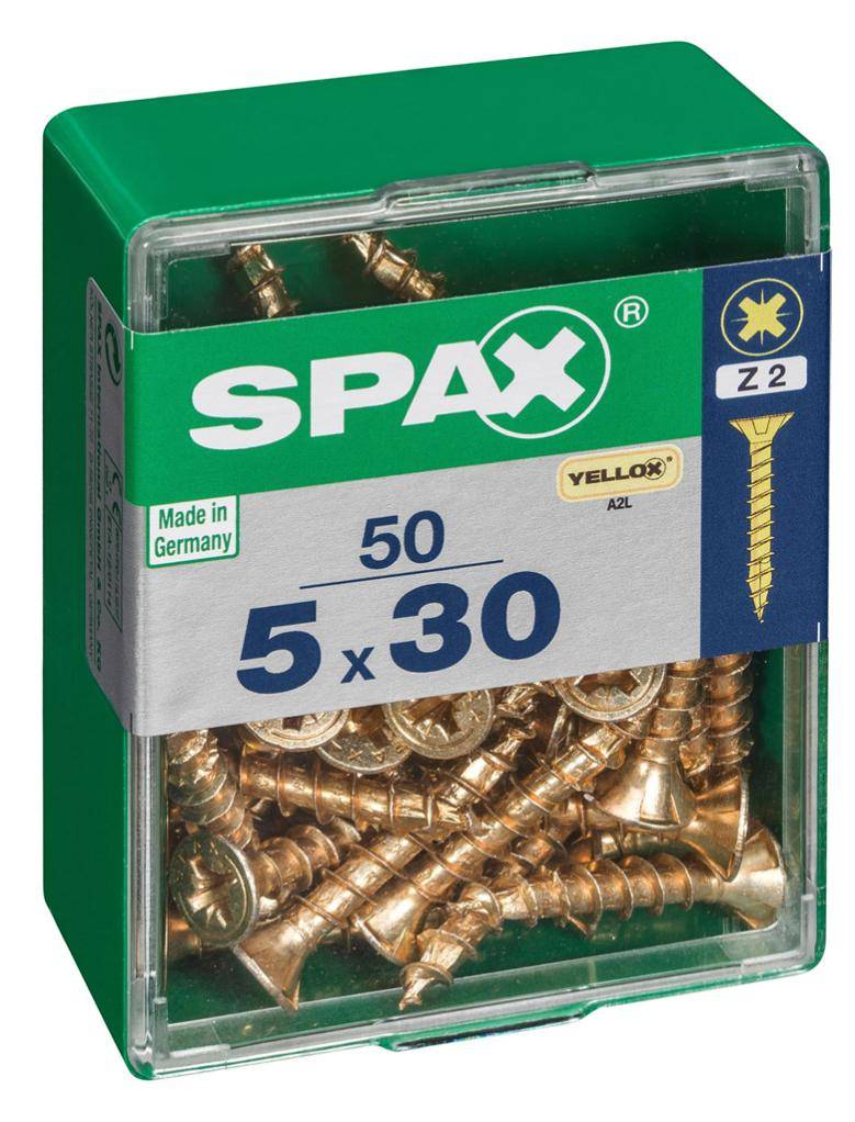 Spax - Lot de 50 vis acier tête fraisée pozidriv SPAX, Diam.5 mm x L.30 mm - Image 1