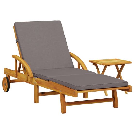 Chaise longue | Transat | Bain de soleil avec coussin et table bois d'acacia massif - Image 1