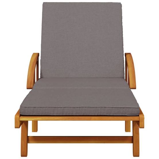 Chaise longue | Transat | Bain de soleil avec coussin et table bois d'acacia massif - Image 5