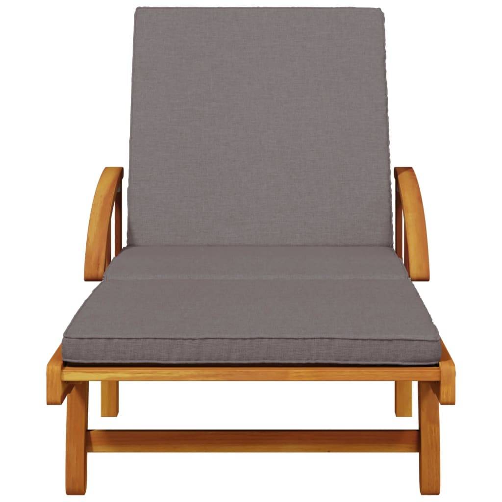Chaise longue | Transat | Bain de soleil avec coussin et table bois d'acacia massif - Image 5