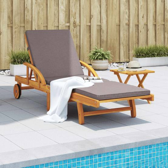 Chaise longue | Transat | Bain de soleil avec coussin et table bois d'acacia massif - Image 3