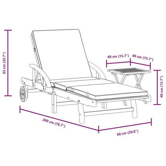 Chaise longue | Transat | Bain de soleil avec coussin et table bois d'acacia massif - Image 10