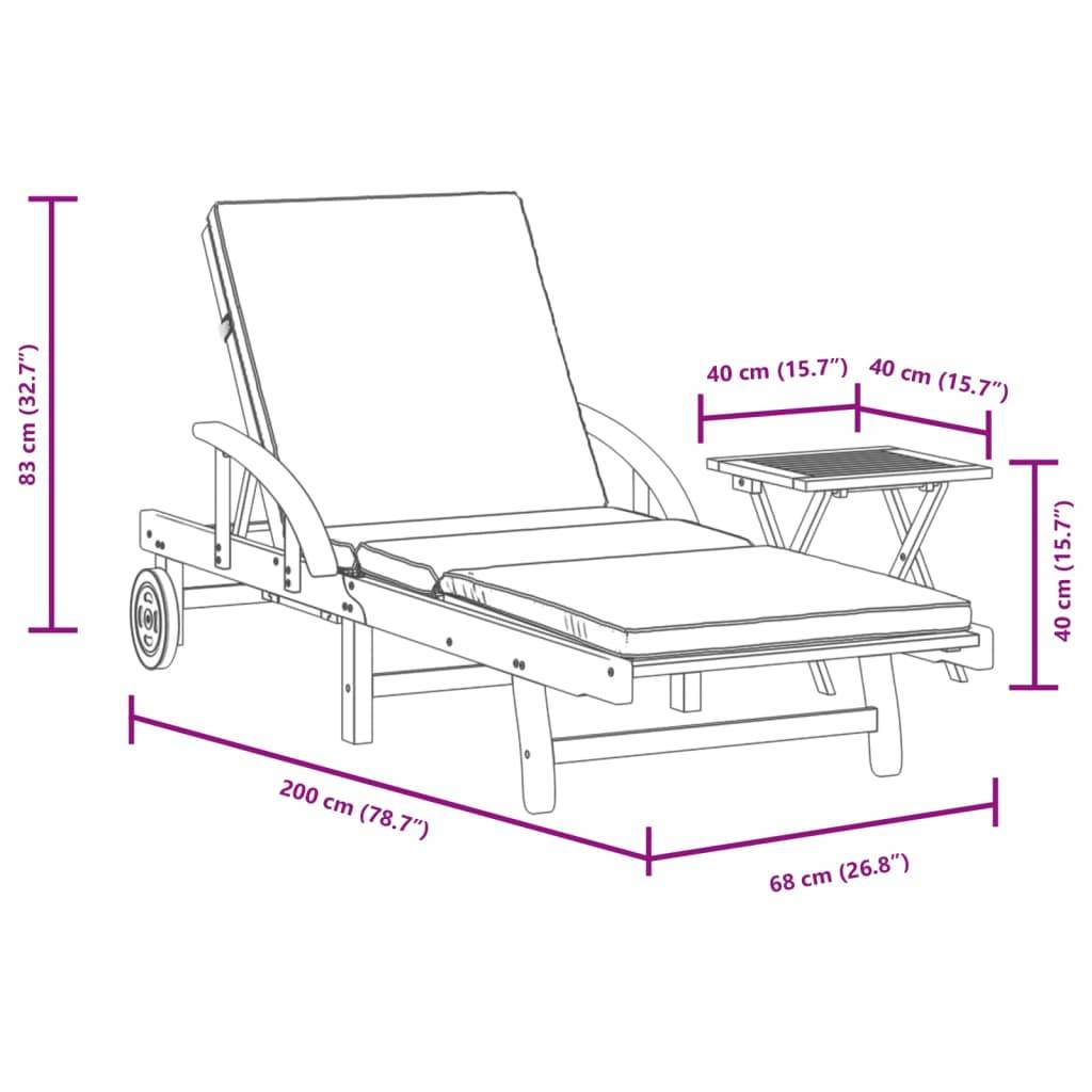 Chaise longue | Transat | Bain de soleil avec coussin et table bois d'acacia massif - Image 10