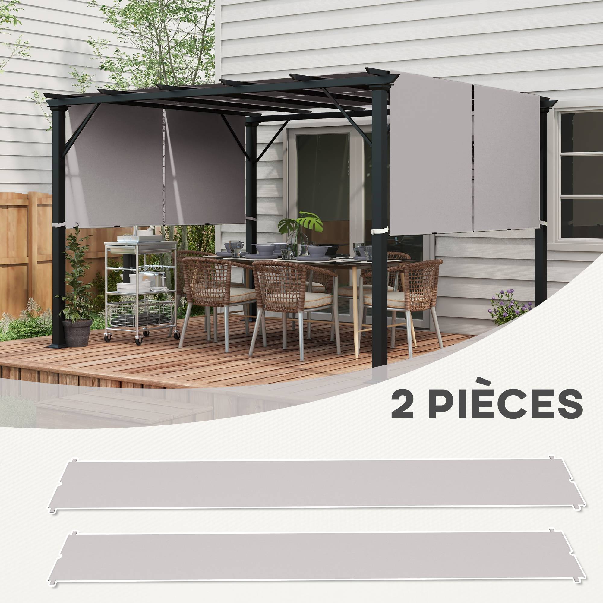 Outsunny - Lot 2 toiles de rechange pergola rétractable 4,9x1,2m protection UV tissu polyester kaki - Outsunny - Image 7