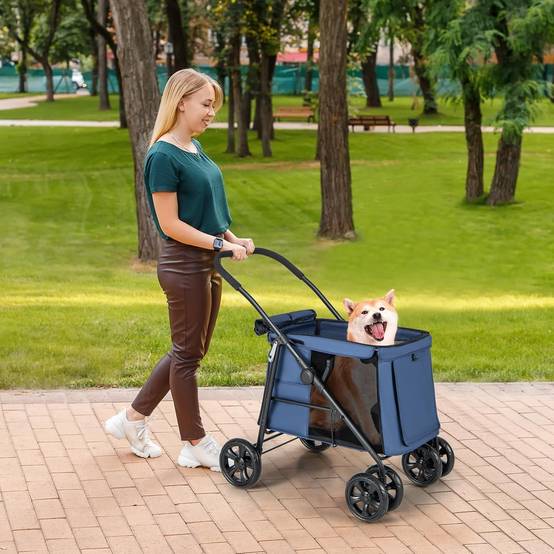 Poussette pour Chien Pliante, Poche de Rangement et 2 Portes Zippées,Charge 40KG (Bleu) - Image 2