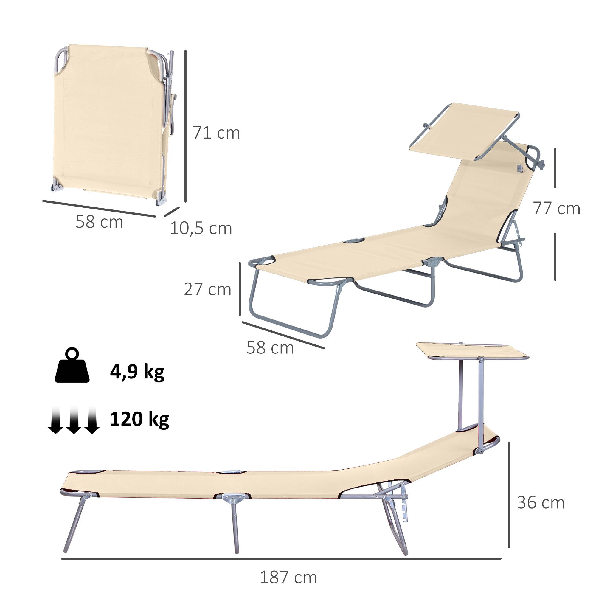 Bain de soleil pliable avec pare-soleil réglable dossier inclinable multipositions transat extérieur - Image 5
