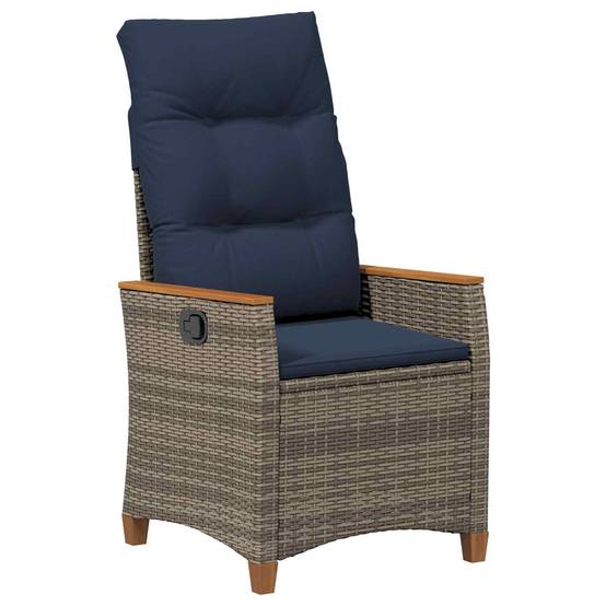 Chaises de jardin inclinables polyrotin gris et bleu marine 64 x 57.5 x 112 cm - PANGIVO - Image 4