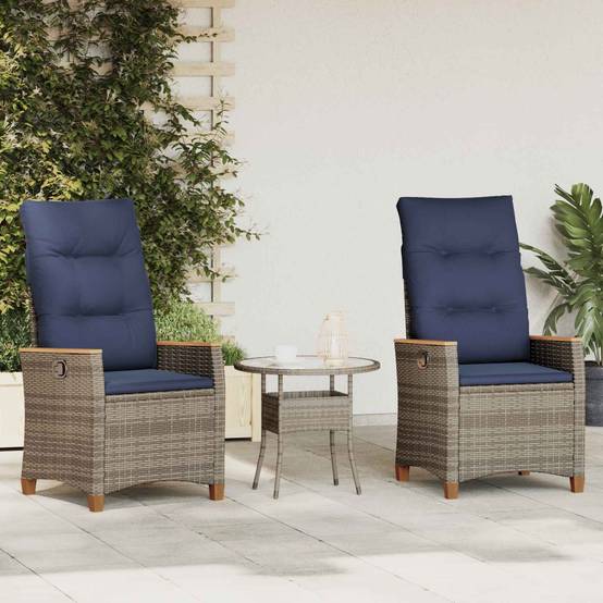 Chaises de jardin inclinables polyrotin gris et bleu marine 64 x 57.5 x 112 cm - PANGIVO - Image 1