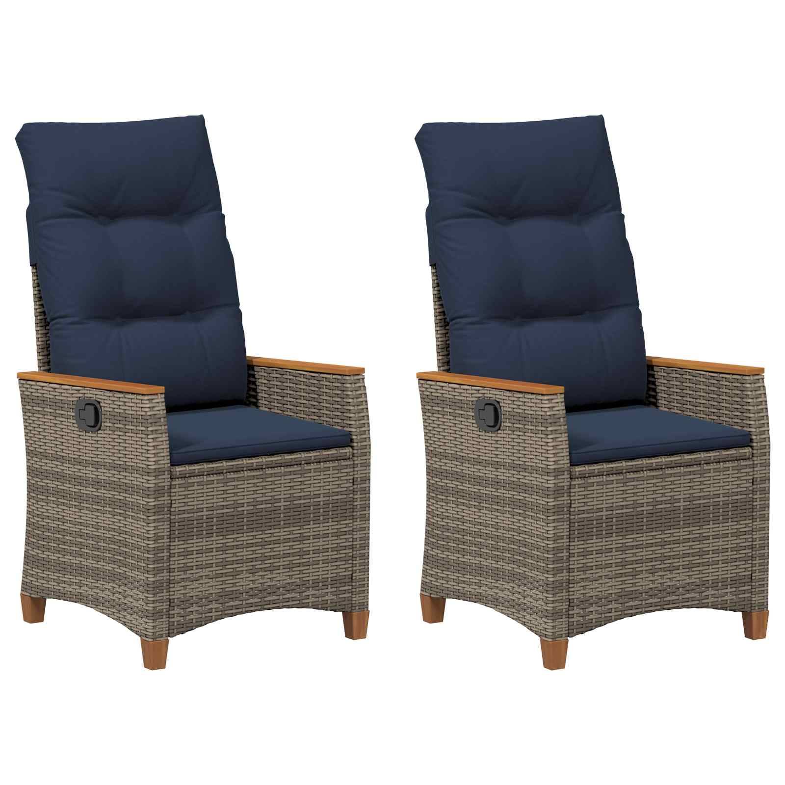 Chaises de jardin inclinables polyrotin gris et bleu marine 64 x 57.5 x 112 cm - PANGIVO - Image 2