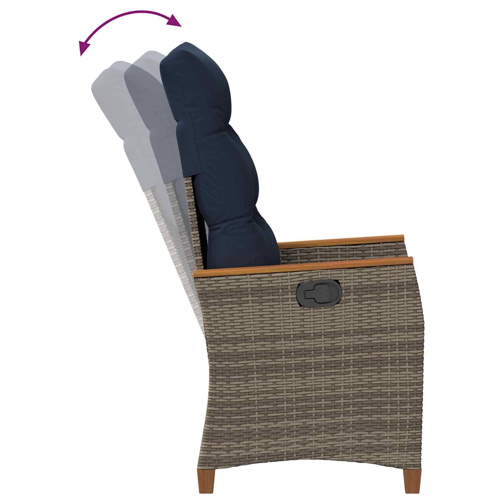 Chaises de jardin inclinables polyrotin gris et bleu marine 64 x 57.5 x 112 cm - PANGIVO - Image 9