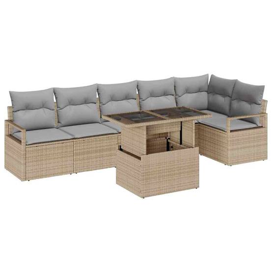 Salon de jardin 6 places en résine tressée 7 pièces pour grande terrasse Beige – ComfortXL Outdoor Living - Image 2