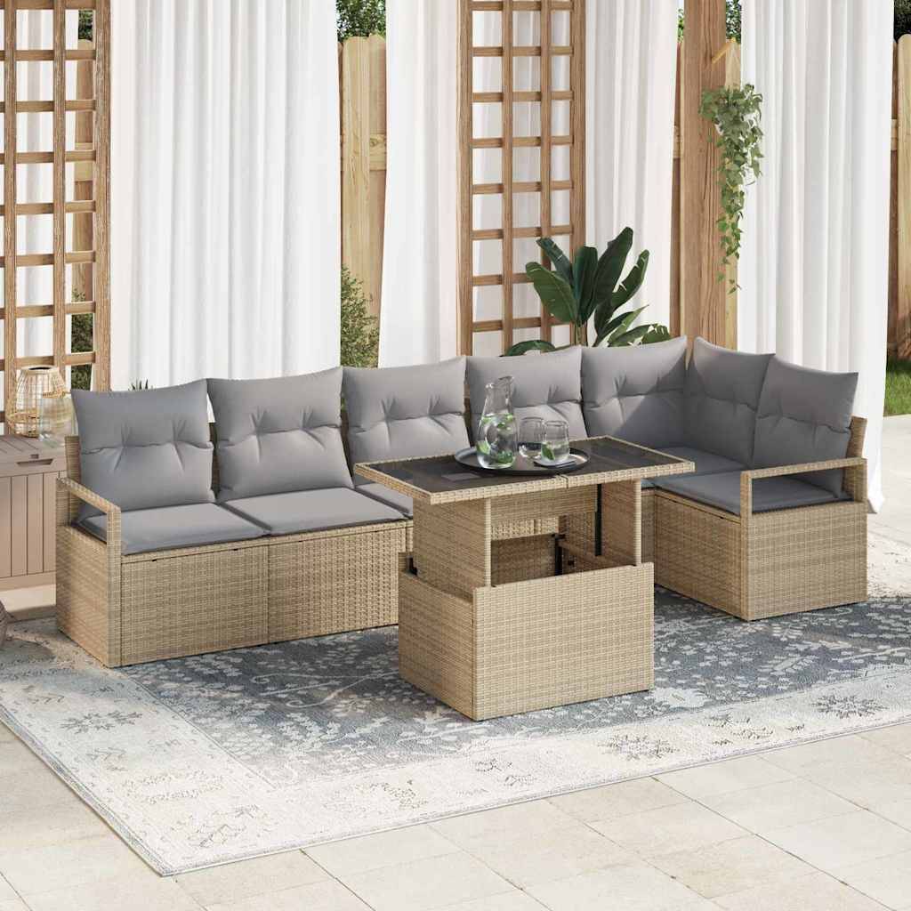 Salon de jardin 6 places en résine tressée 7 pièces pour grande terrasse Beige – ComfortXL Outdoor Living - Image 1