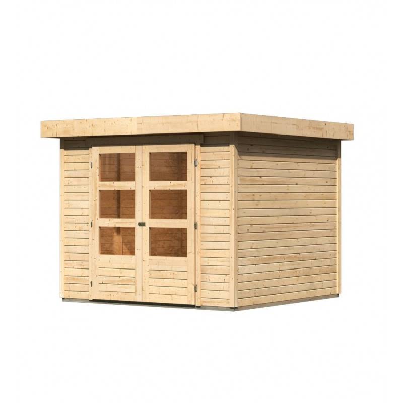 Abri de jardin en bois massif 5,95m² Askola 3,5 Karibu avec double porte vitrée - Image 3