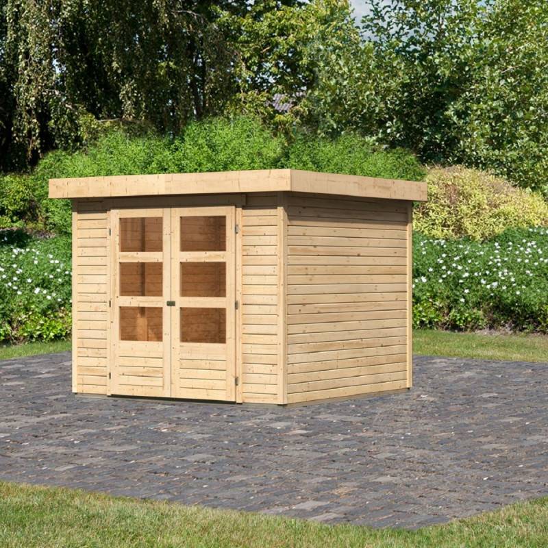 Abri de jardin en bois massif 5,95m² Askola 3,5 Karibu avec double porte vitrée - Image 1