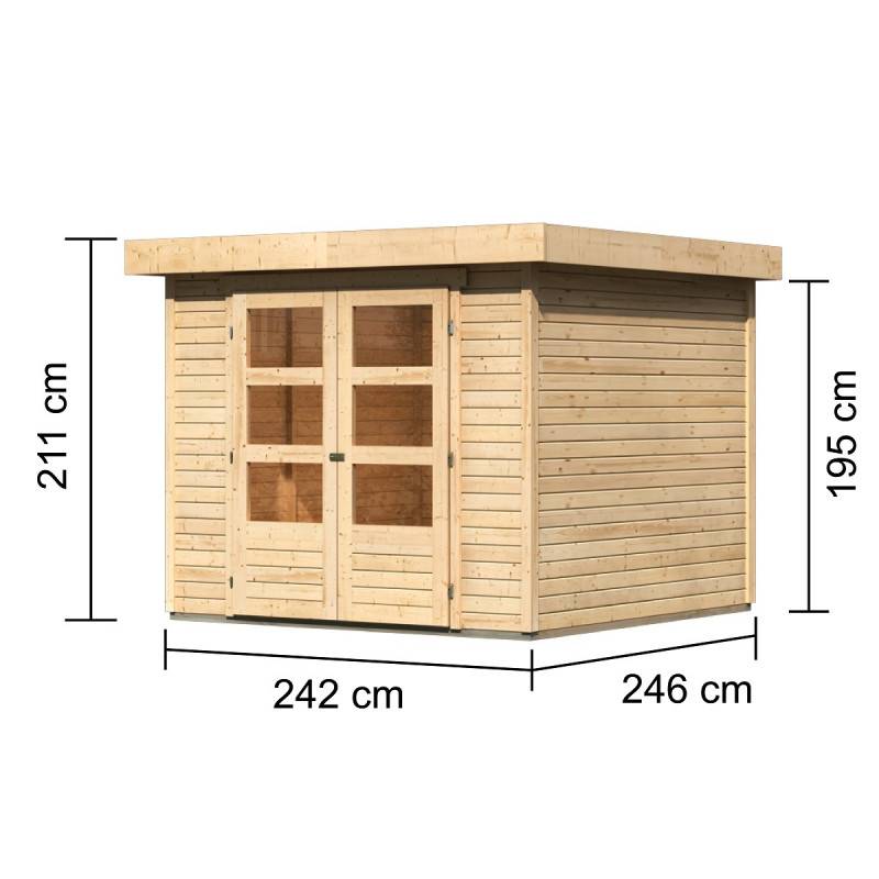 Abri de jardin en bois massif 5,95m² Askola 3,5 Karibu avec double porte vitrée - Image 2
