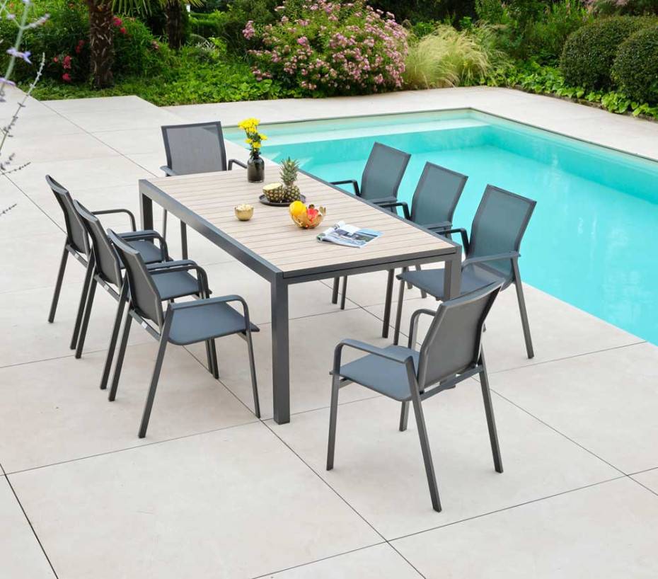 Ozalide - Ensemble table et chaises de jardin  8 places  effet bois  OLERONY - Image 2
