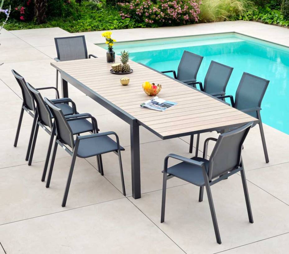 Ozalide - Ensemble table et chaises de jardin  8 places  effet bois  OLERONY - Image 1