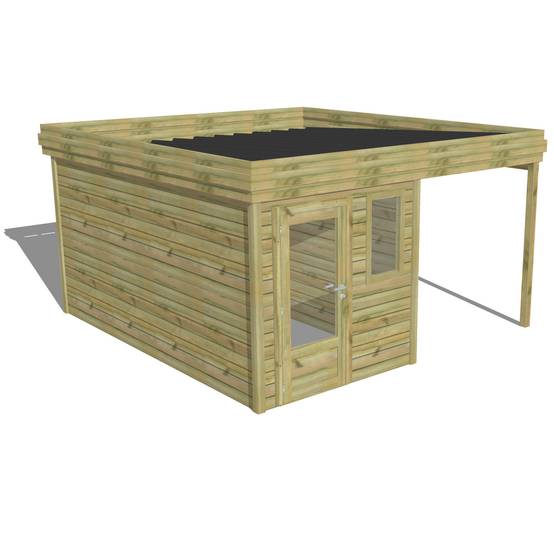 ABRI DE JARDIN bois autoclave 27mm - 4,14x4,34m / 18m2 - Bac acier - Abri Français - Image 1