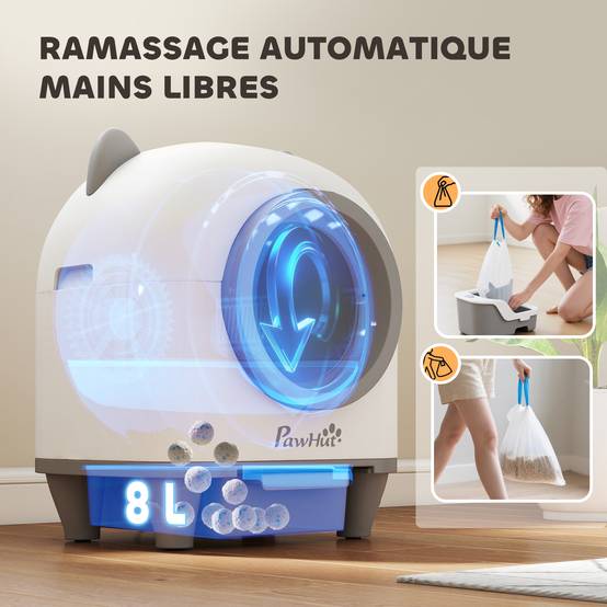 Bac à Litière Autonettoyant Connecté 80L Contrôle via App Sécurité Anti-Pincement Blanc - ComfortXL Outdoor Living - Image 8