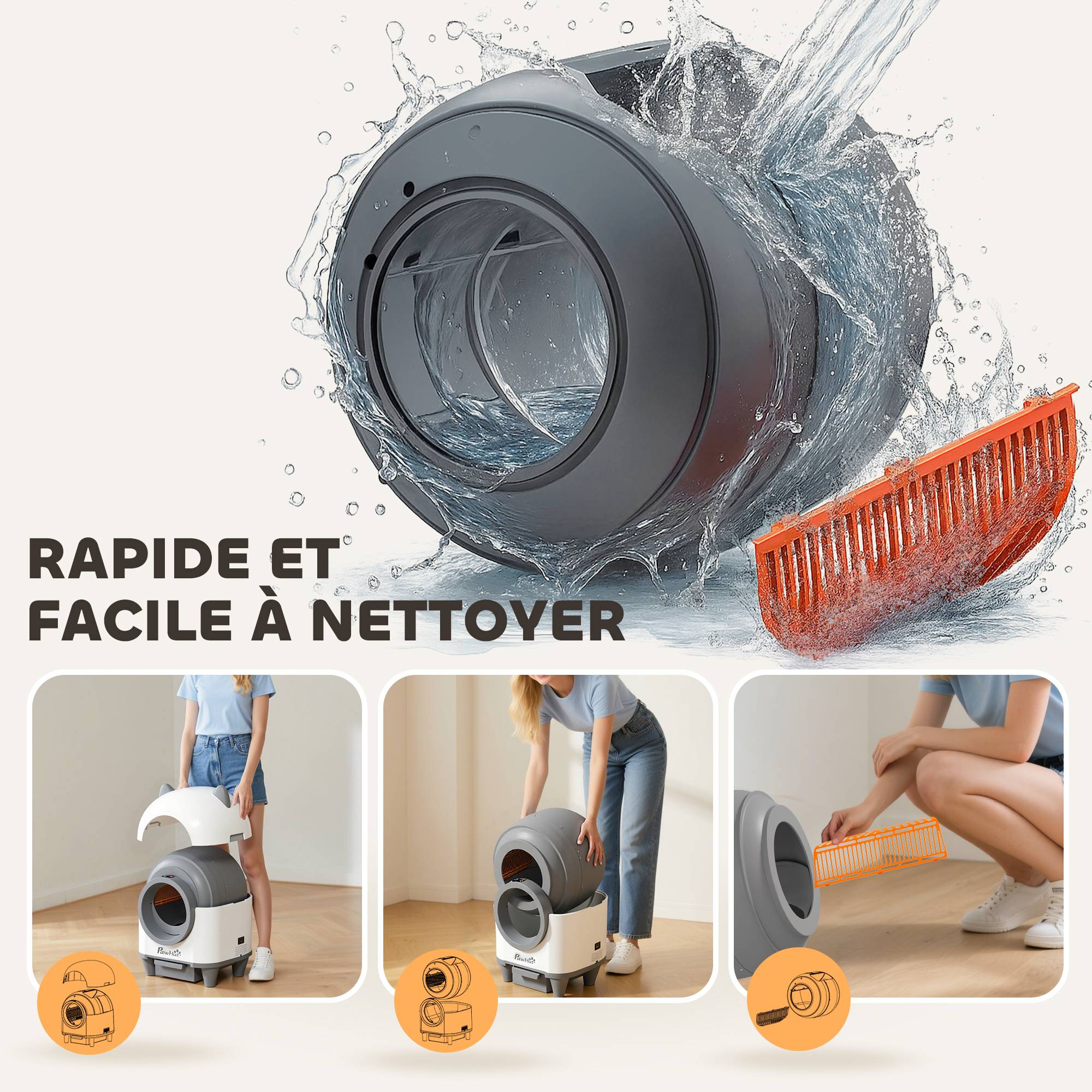 Bac à Litière Autonettoyant Connecté 80L Contrôle via App Sécurité Anti-Pincement Blanc - ComfortXL Outdoor Living - Image 10