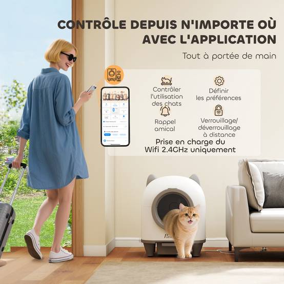 Bac à Litière Autonettoyant Connecté 80L Contrôle via App Sécurité Anti-Pincement Blanc - ComfortXL Outdoor Living - Image 7