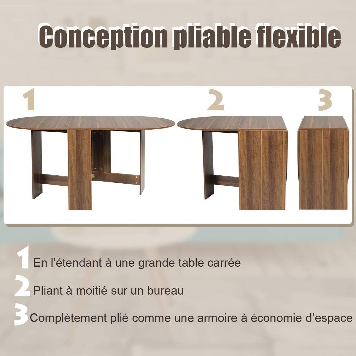 Costway - Table Extensible Salle à Manger,Charge Max 60KG, 163 x 80 x 75CM, Marron - Image 3