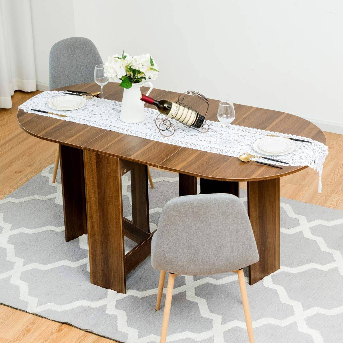 Costway - Table Extensible Salle à Manger,Charge Max 60KG, 163 x 80 x 75CM, Marron - Image 2