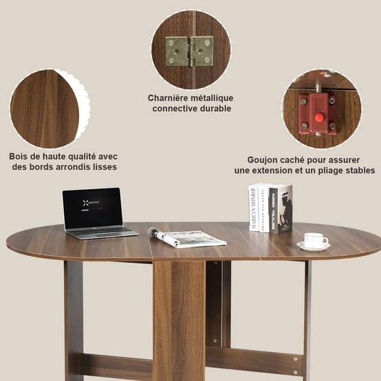 Costway - Table Extensible Salle à Manger,Charge Max 60KG, 163 x 80 x 75CM, Marron - Image 4