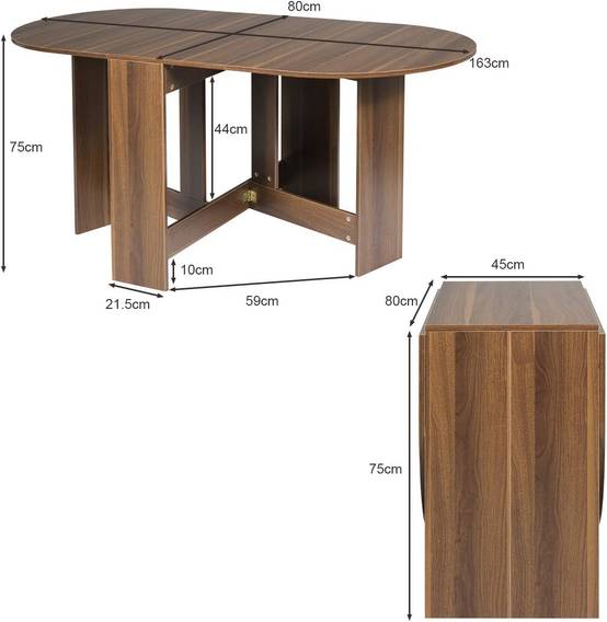 Costway - Table Extensible Salle à Manger,Charge Max 60KG, 163 x 80 x 75CM, Marron - Image 5