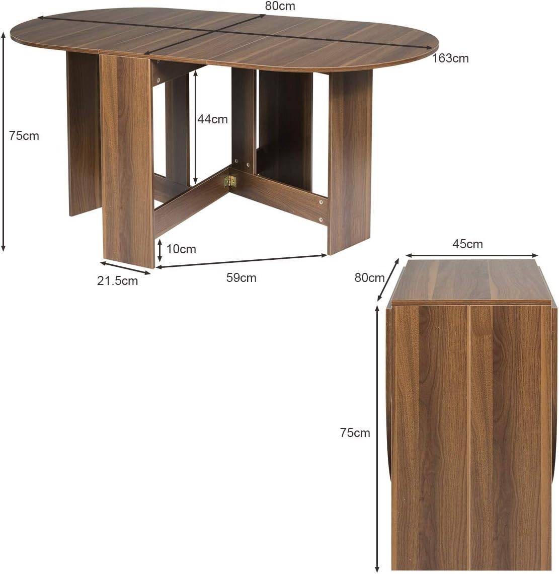 Costway - Table Extensible Salle à Manger,Charge Max 60KG, 163 x 80 x 75CM, Marron - Image 5