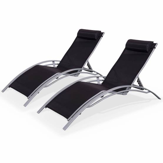 sweeek - Duo de bains de soleil aluminium - Louisa Gris et noir - Transats aluminium et textilène | sweeek - Image 2
