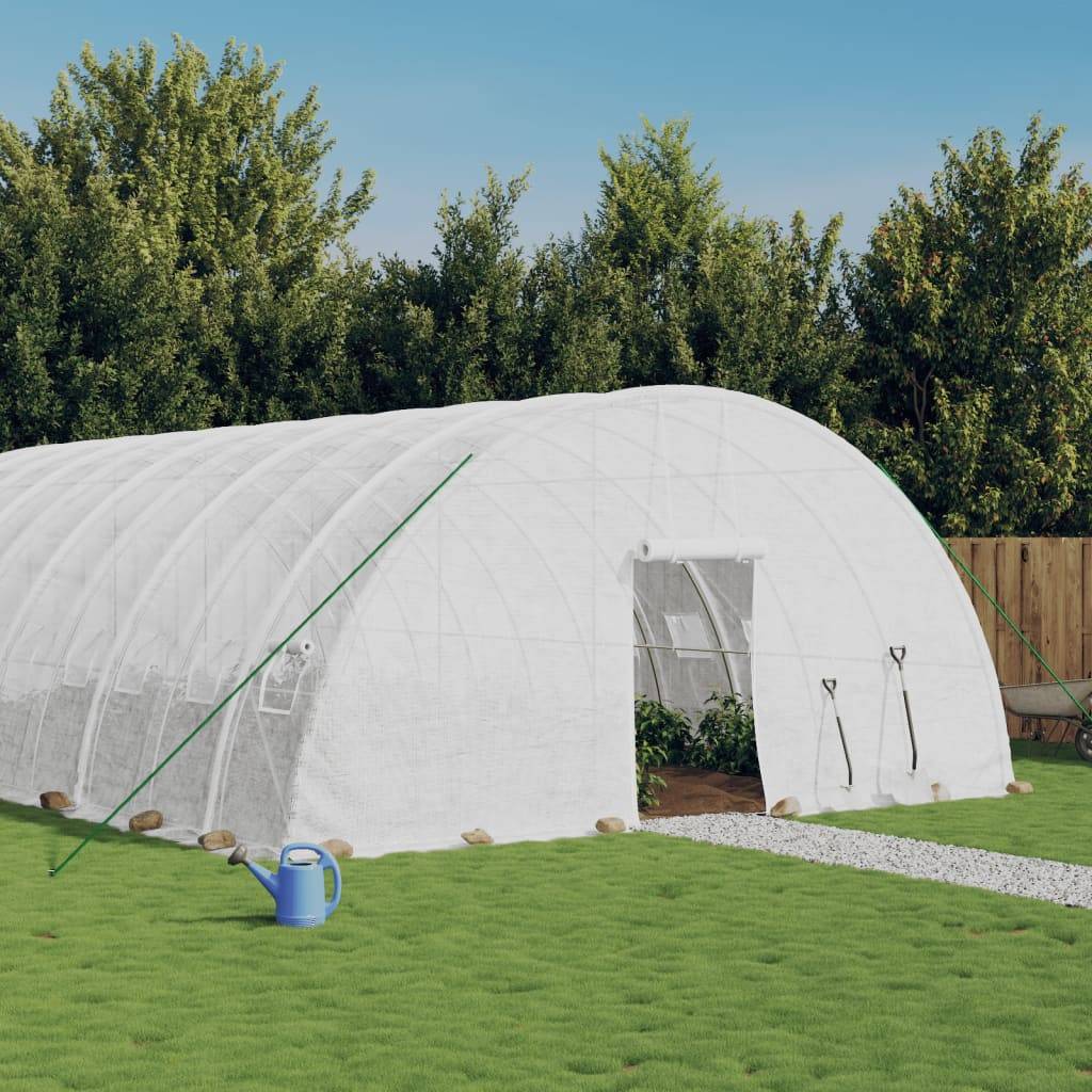 Serre tunnel de jardin 60 m² en acier galvanisé pour potager Blanc – ComfortXL Outdoor Living - Image 1