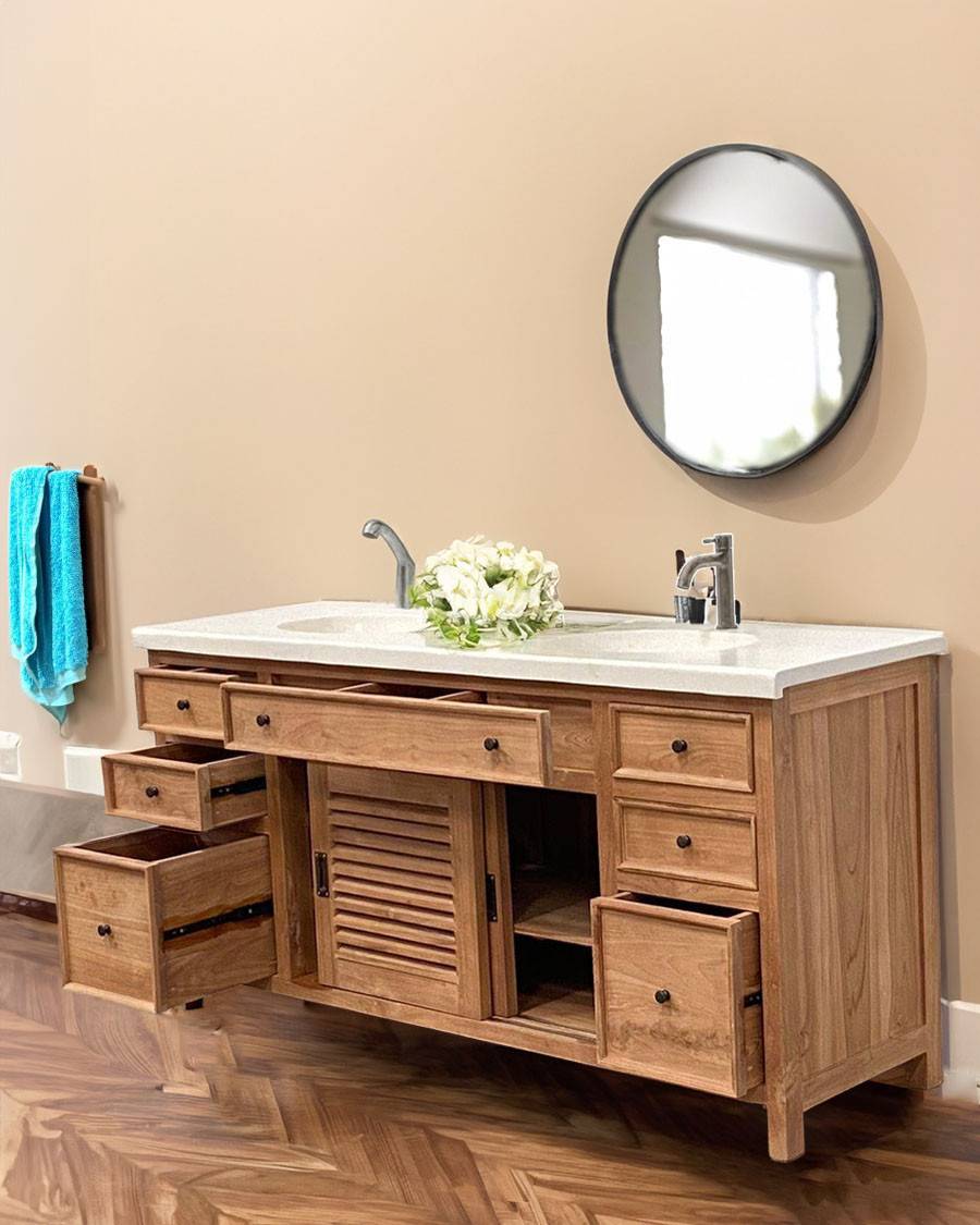 Savanna - Meuble De Salle De Bain en teck avec marbre terrazzo - UNIQKA - Image 10