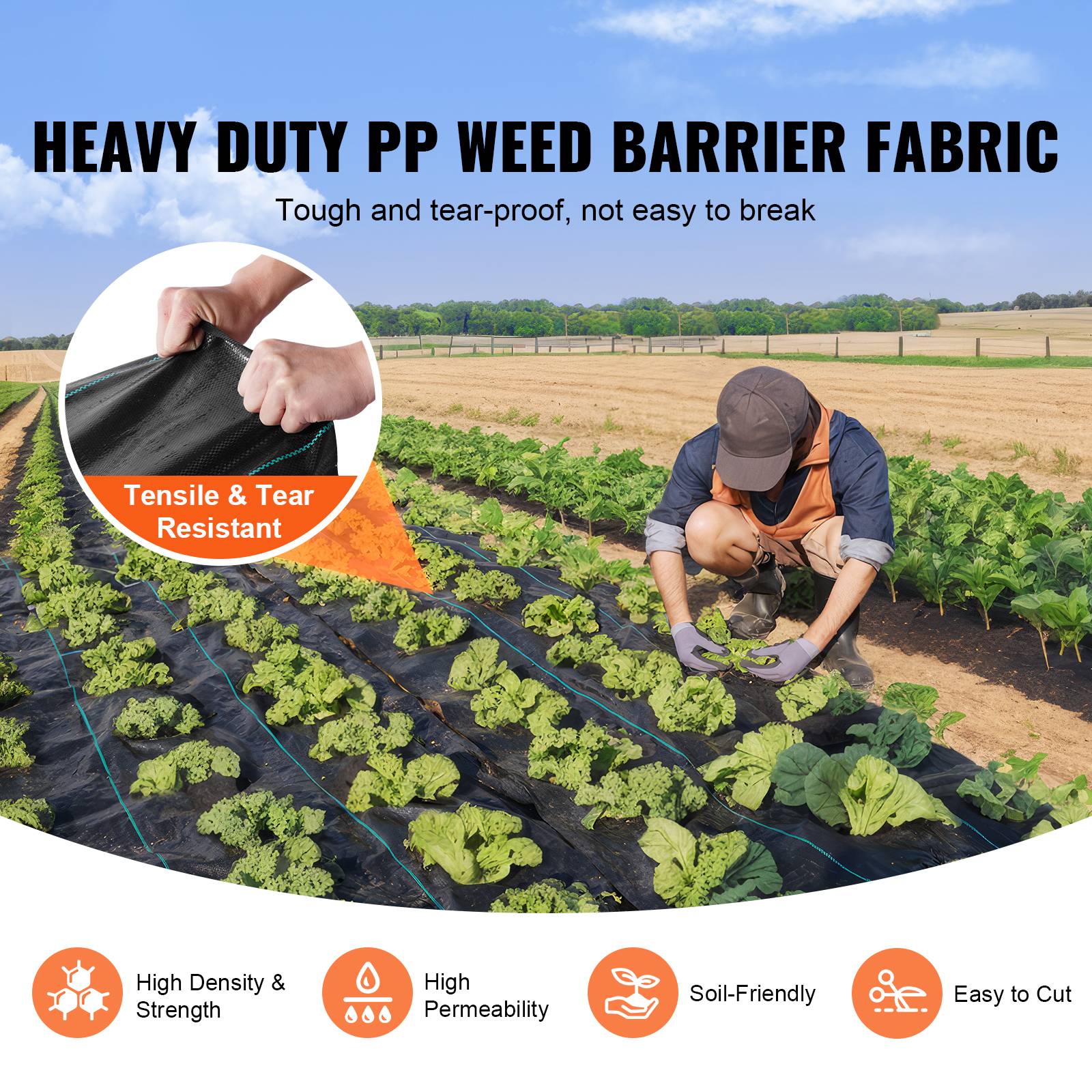 SucceBuy Toile de Paillage Anti-Mauvaises Herbes Géotextile Tissé PP 1,8x30,5m 108g - Image 2