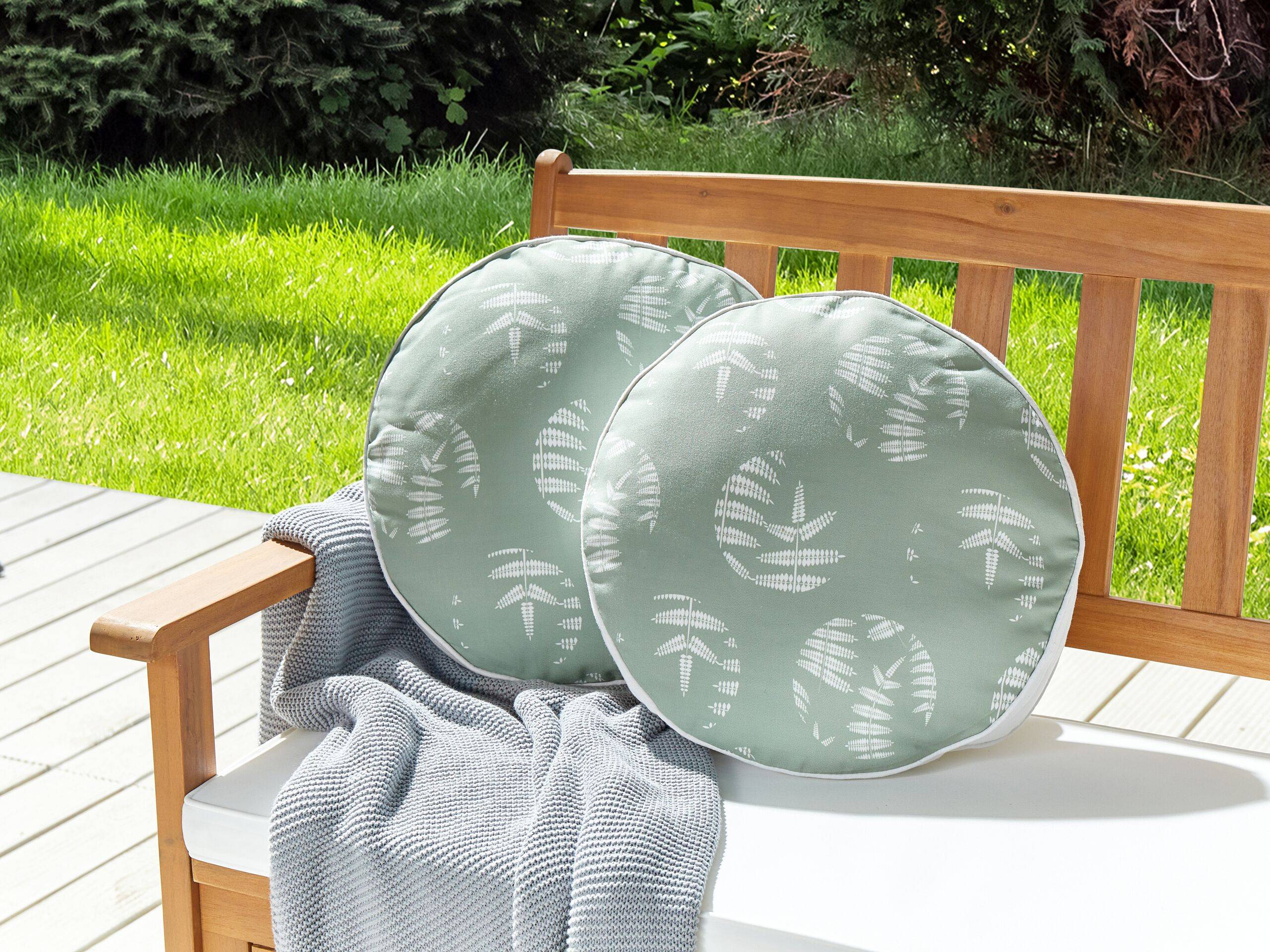Beliani - Lot de 2 Coussins d'Extérieur en Tissu Vert à Motif de Feuilles 40 x 40 cm Housse Amovible et Tissu Résistant à l'Eau Décoratif et Fonctionnel - Image 2