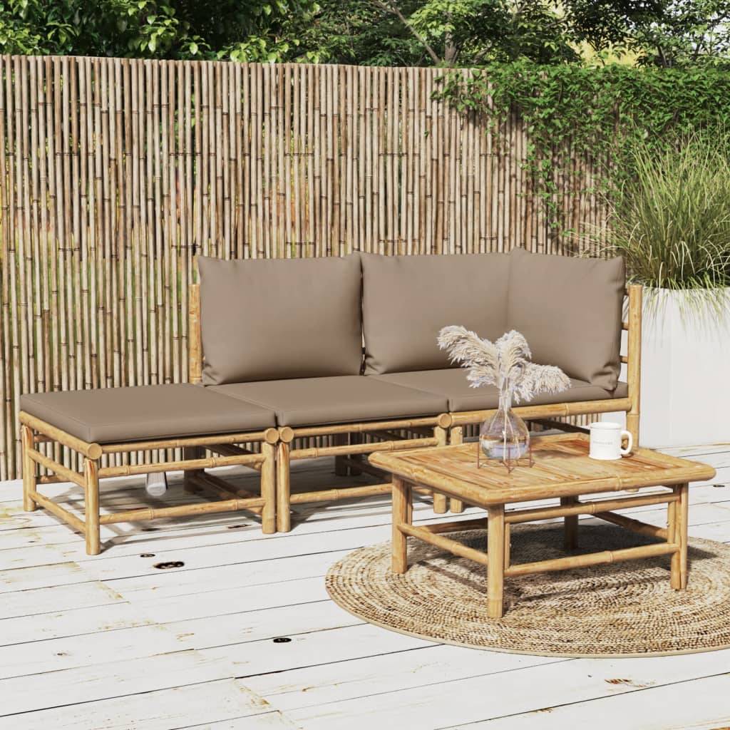 ComfortXL - Ensemble Canapé Jardin Bambou 3 pcs Coussins Taupe Modulaire – ComfortXL Outdoor Living - Image 1
