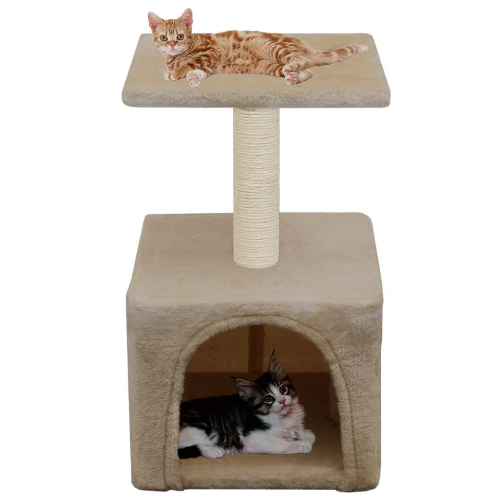 Helloshop26 - Arbre à chat griffoir grattoir niche jouet animaux peluché en sisal 55 cm beige - Image 1
